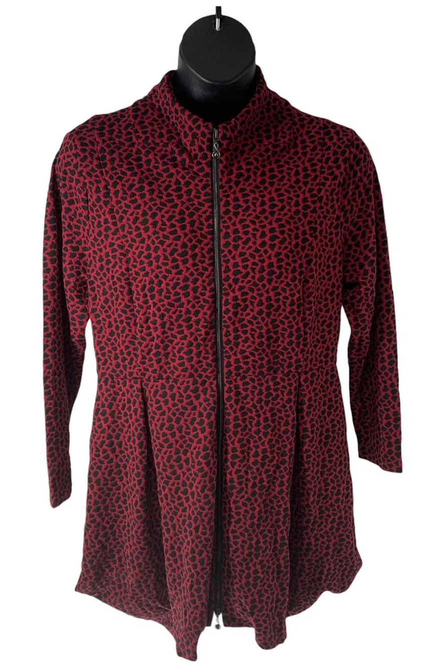 Truth + Style Jacquard Knit Zip-Front Tunic w/ Funnel Neck Burgundy - Petite